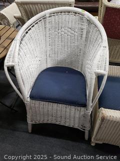 White Wicker Armchair w/Cushion 