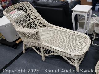 White Wicker Woven Chaise Lounge Chair
