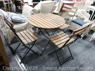 Folding Slatted Wood Steel Base Patio Table & Chair Set 
