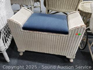 White Wicker Storage Bench 