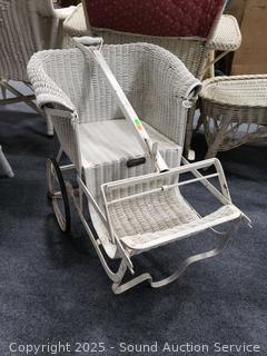 Vintage Lloyd's Child's Steel Wicker Woven Pull Cart