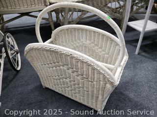 White Wicker Woven Magazine Basket 