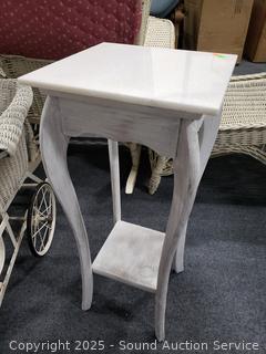 Distressed White Finish Quartz Stone Top Accent Table 