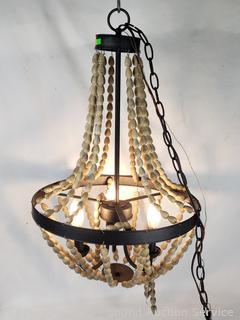 3 Light Chandelier w/Wood Bead String Accents