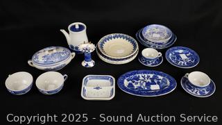 Blue & White China Miniature Teacups, Saucers