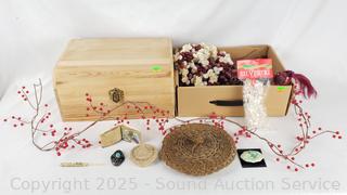 Wood Trinket Box & Faux Decor 