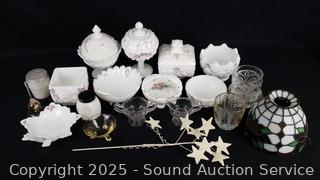 Hand Painted Milk Glass, Votives, Stained Glass Shade