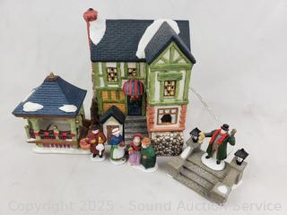 Porcelain Village Building Gazebo, Bridge, Figures