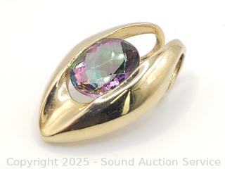Art Deco 14K Gold Mystic Topaz Pendant 