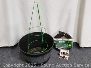 Planter Pot, Soaker Hose, Tomato Cage, Quick Connect Sets