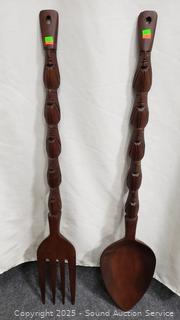 Carved Wood 39" Spoon & Fork Wall Decor