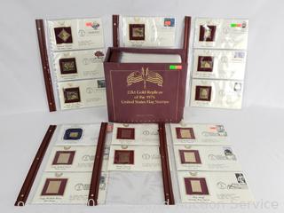 Assorted 22K Gold Replicas of 1976 US Flag Stamps & Others