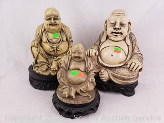 3 Composite Resin Buddha Sculptures w/Stand 