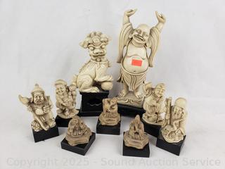 9pc Assorted Buddha, Asian General, Foo Dog Figures 