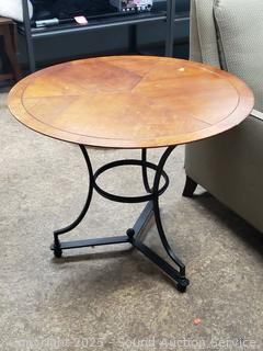 Wrought Iron Base Medium Finish Wood Top Round Table