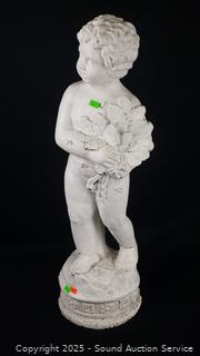 White Painted 25" Concrete Child's Sculpture