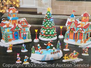Disney 13pc Holiday Village w/Lights & Music