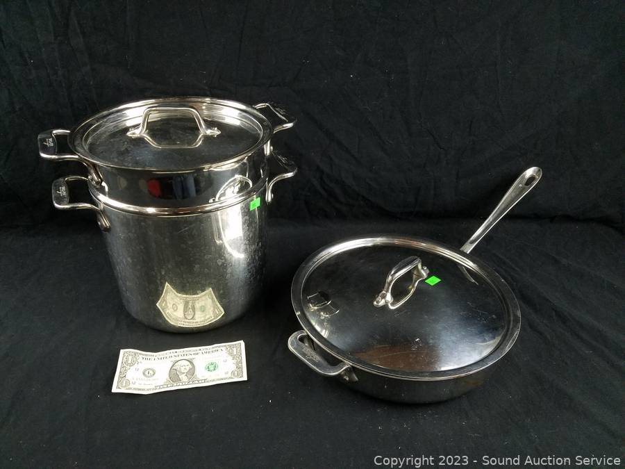 Sound Auction Service - Auction: SAS Reetz, Toft Online Auction ITEM:  Tramontina 5qt All-in-One Pan w/Lid, Steamer Insert & 2 Wood Spoons