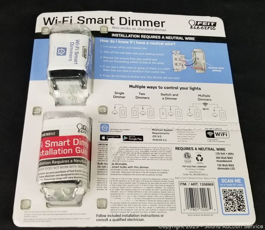 Sound Auction Service - Auction: 09/27/22 SAS Online Auction ITEM: 2 Feit  Smart Wi-Fi Dimmer Switches