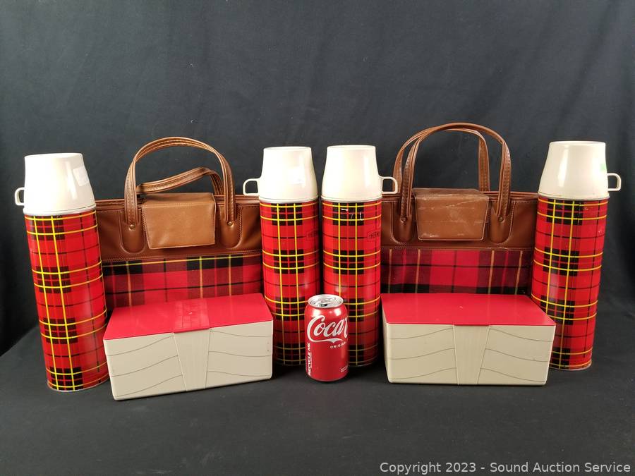 Very vintage plaid thermos or picnic bag