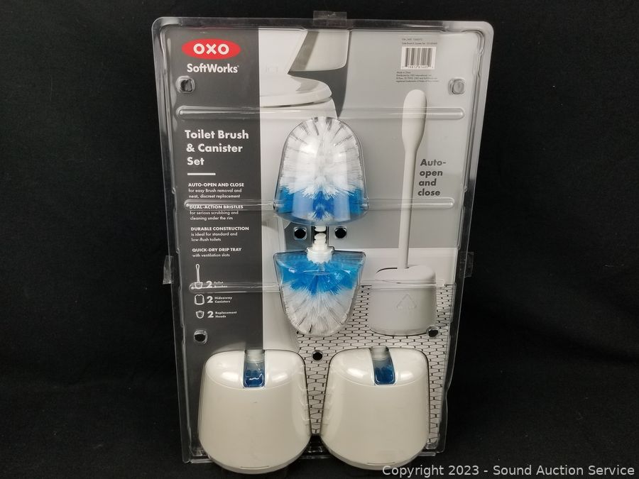 OXO, 2 Pack - Toilet Brush, Auto-Open Canister & Replacement Head Bundle Set