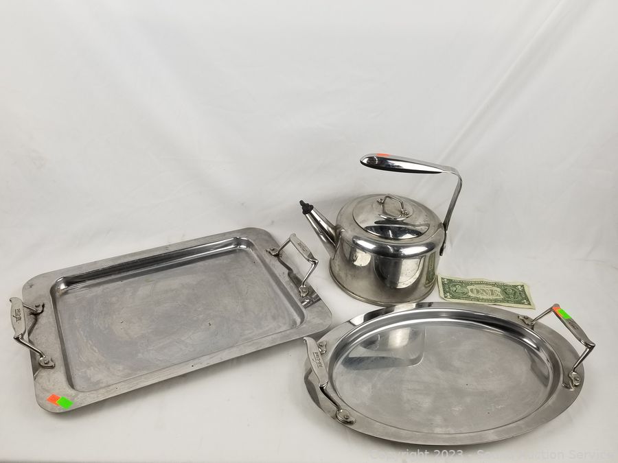 Sound Auction Service - Auction: 11/03/23 SAS Krencik, Collectibles Online  Auction ITEM: 3pc All-Clad Tea Kettle & 2 Serving Tray's