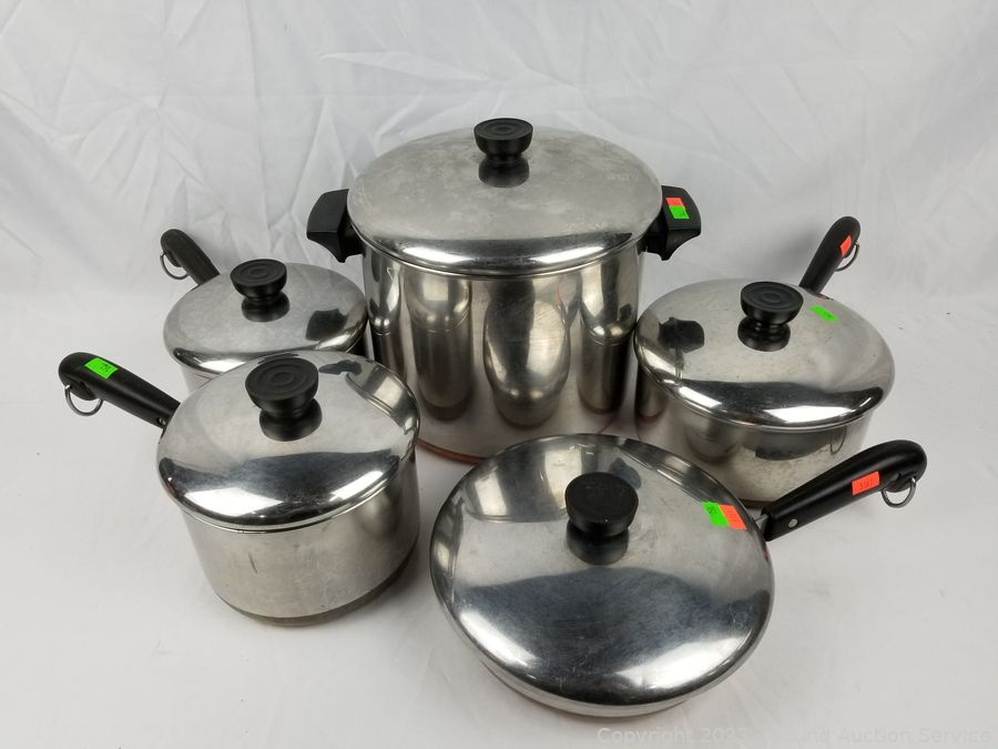 Vtg Revere Ware Skillet Pot Pan Copper Bottom Cookware 5 piece Set