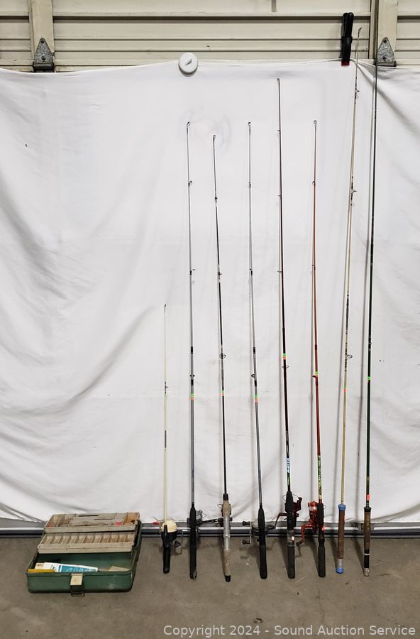 Sound Auction Service - Auction: SAS Toyota T100 Pickup, Salvador Dali  Online Auction ITEM: 8 Fishing Rods w/6 Reels & Tackle Box