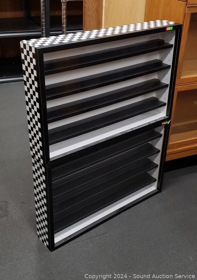 2 Checkered Black & White Enclosed Wall Mount Display Shelves