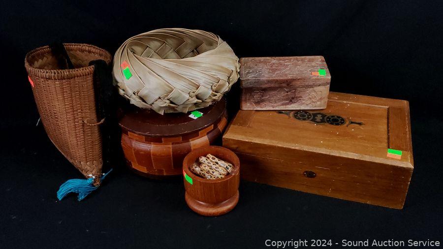 Wood & Inoclay Trinket Boxes, 2 Woven Baskets