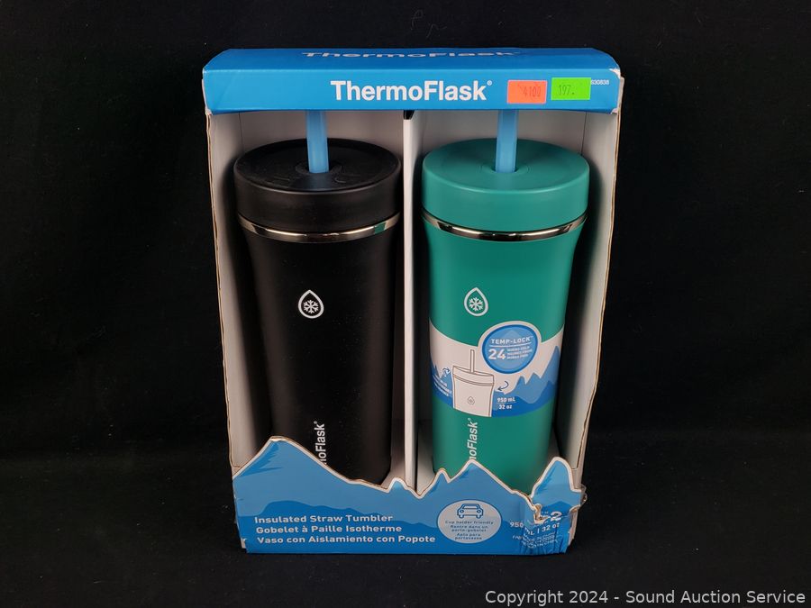 2 ThermoFlask 32oz Insulated Steel Straw Tumblers