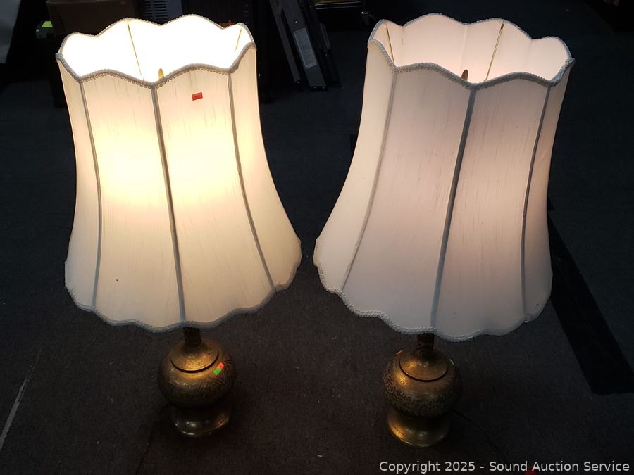 Pair of Tall Etched Brass 40" Table Lamps