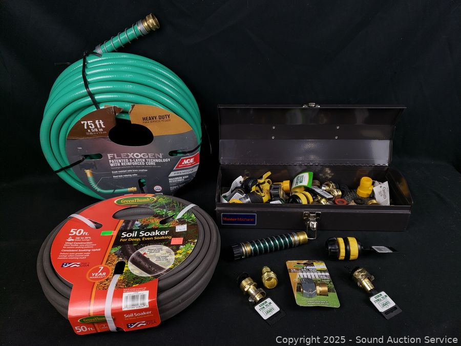 75ft x5/8" Garden Hose, 50ft Soaker Hose, Assorted Fitting & Adapters
