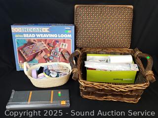 Basket w/Sewing Ribbon, Indian Beading Kit, etc