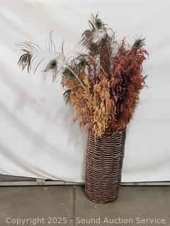 Peacock Feather, Wheat, Woven Basket Decor