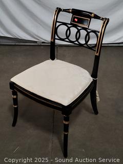 Black & Gold Cane Bottom Accent Chair w/Tie-on Chair Pad