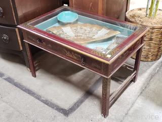 Glass Top Display Table w/Antique Asian Decor