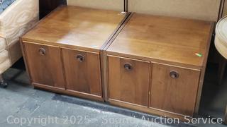 Pair of Medium Finish Wood Side Table Cabinets