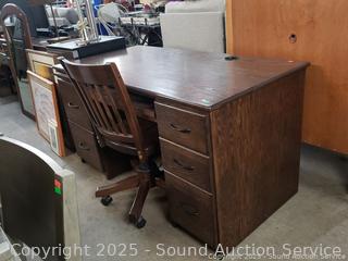 Dark Stained Oak Computer Desk w/Matching Chair
