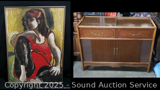 Vintage Magnavox Turntable Cabinet Radio & Pastel Painting - Unsold