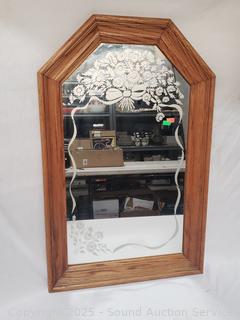 Floral Frosted Mirror Oak Framed