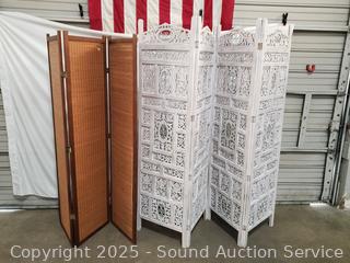 4-Panel White Painted Wood & 3-Panel Privacy Screens