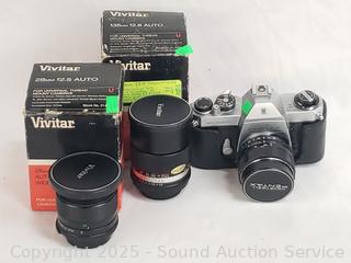 Honeywell Pentax Spotmatic Camera w/3 Lenses