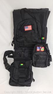 2 Black Tactical Shoulder Packs & Backpack