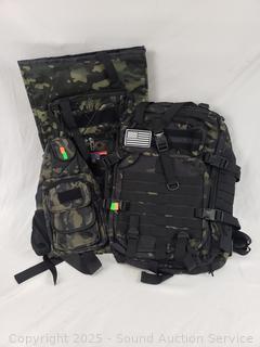 2 Green Camo Tactical Backpacks & 1 Shoulder Pack