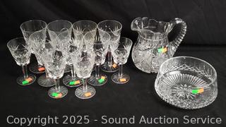 Cut Crystal Bowl, Pitcher, 11pc Stemware