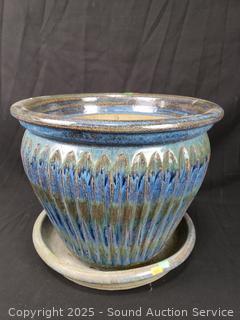 Glazed Pottery Planter Pot w/Drip Plate