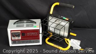 Halogen Shop Light & Montgomery Ward 8 AMP Battery Charger