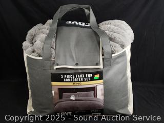 3pc Frye Gray Faux Fur King Comforter Set