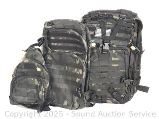 2 Black Camo Tactical Backpacks & Shoulder Pack